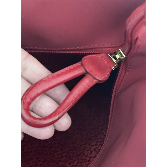 VGUC Lancel Authentic Red Nylon & Leather Bag Zip Top Shoulder Handbag Tote - Picture 15 of 15